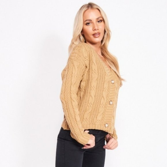 Brown Knitted Long Sleeve V-Neck Loose Fit Sweater Cardigan - Picture 7 of 8